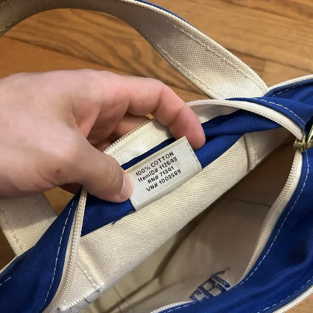 Vintage Ll Bean Boat And Tote Canvas Shoulder Bag Small Blue Zip